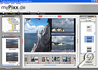 Fotobuch-Software myPixx - Arbeitsoberfläche [Screenshot: MediaNord]