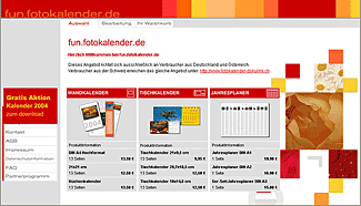 Website Fotokalender.de Bereich Fun (für Endverbraucher) [Screenshot: MediaNord]